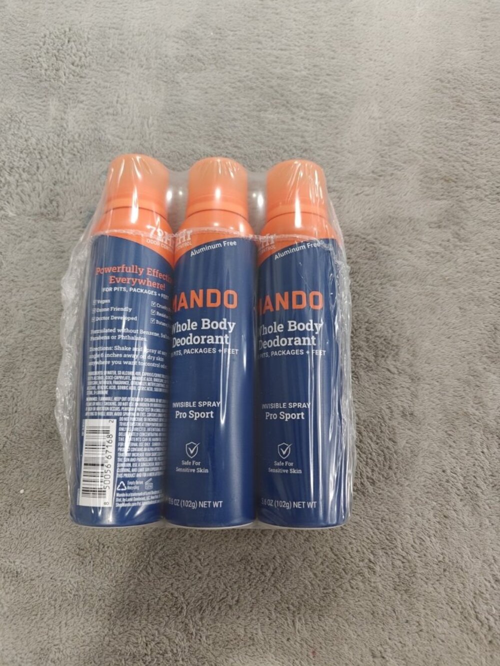 Lot 3 Mando Men's Whole Body Deodorant Invisible Spray Pro Sport 3.6oz Each